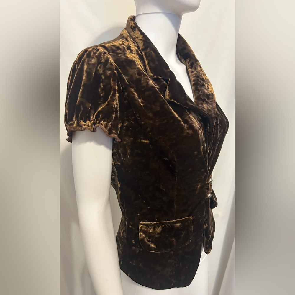 Yank Sz M Brown Crushed Velvet Puff Sleeve Blazer Victorian Inspo Steampunk Boho - Picture 3 of 7